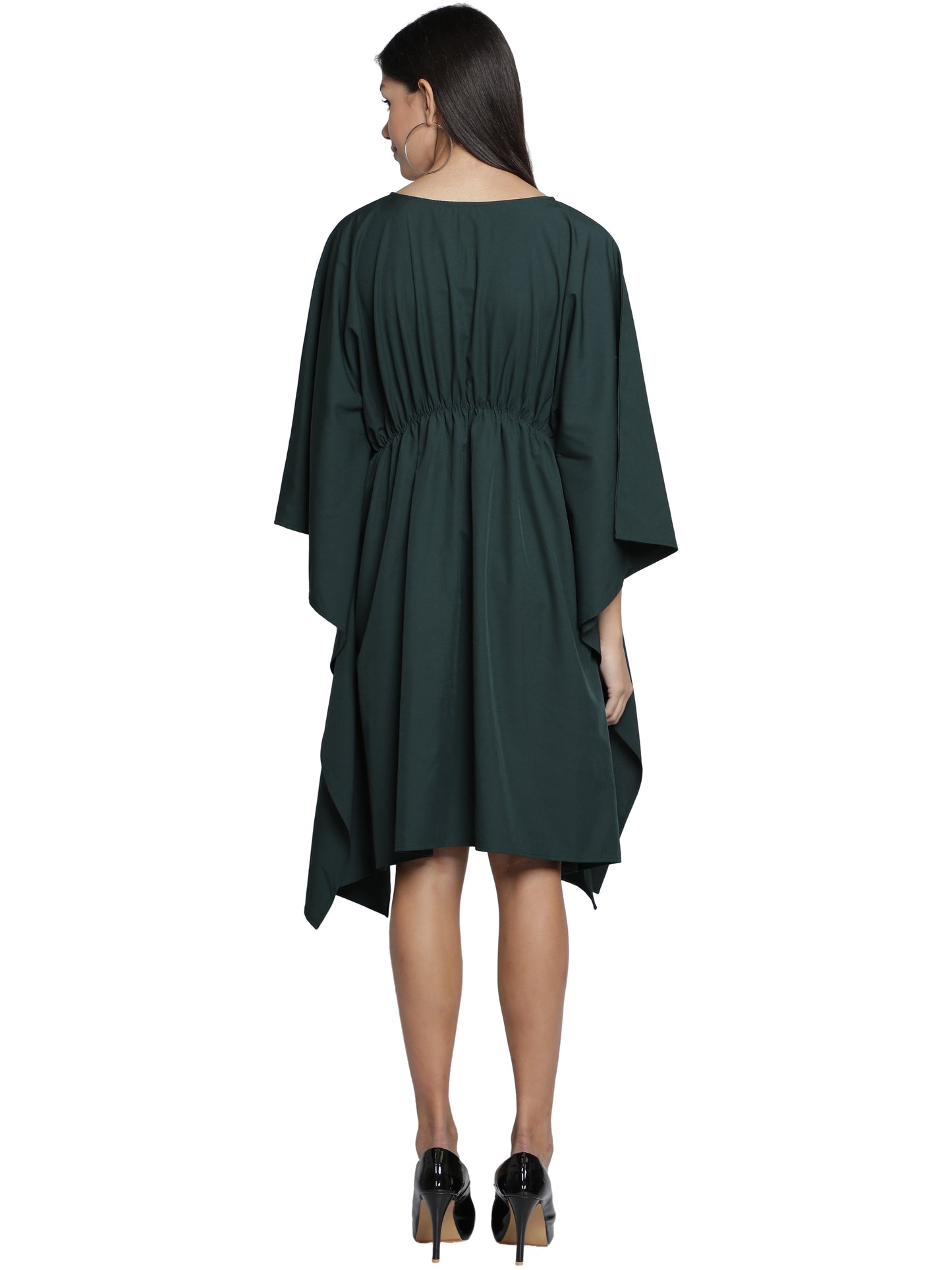 NUEVOSDAMAS American Crepe Solid Dark Green Kaftan