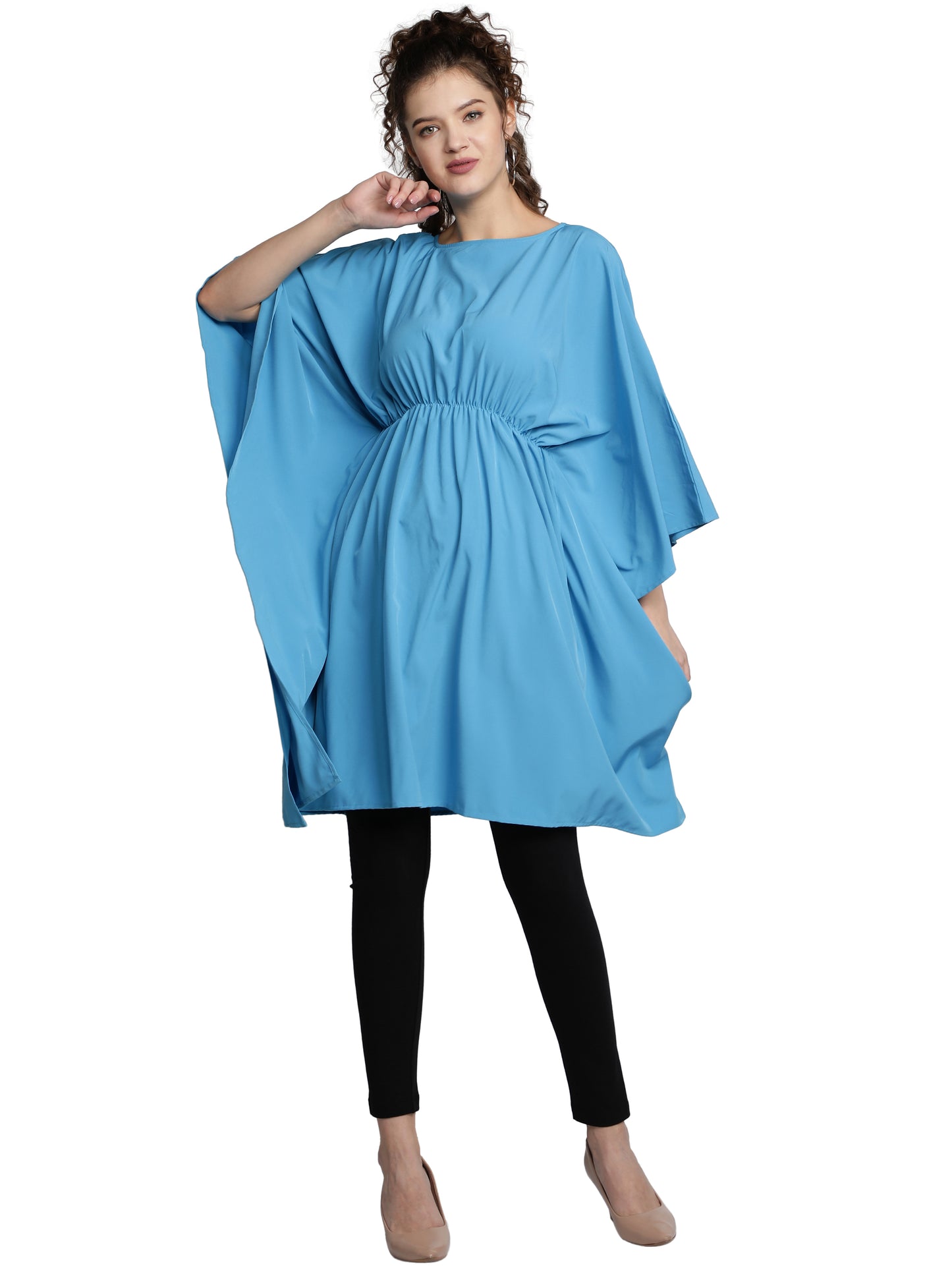 NUEVOSDAMAS American Crepe Solid Sky Blue Kaftans