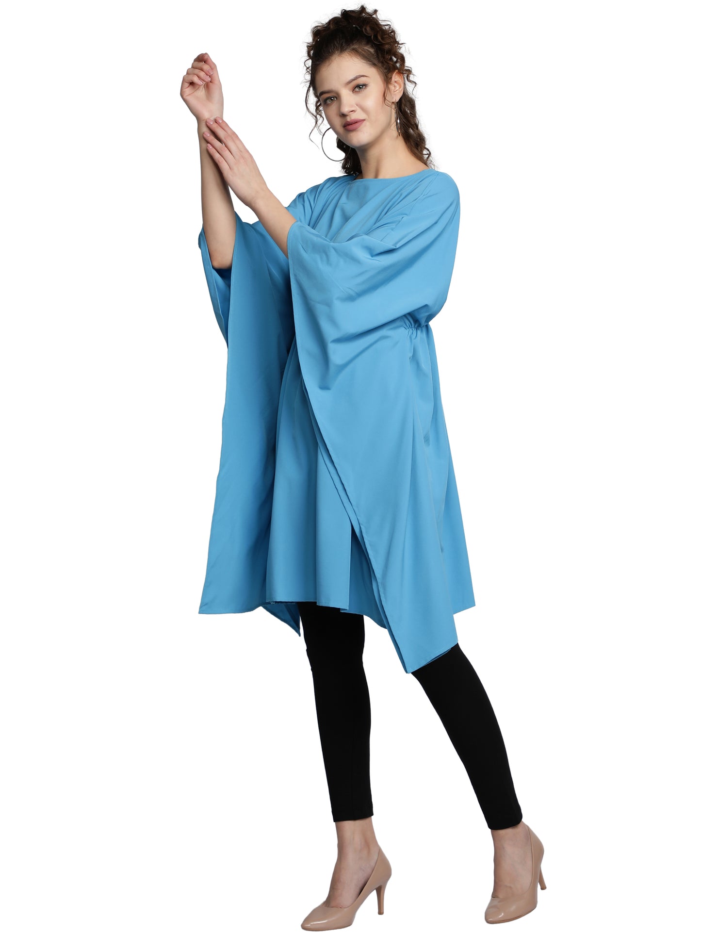 NUEVOSDAMAS American Crepe Solid Sky Blue Kaftans