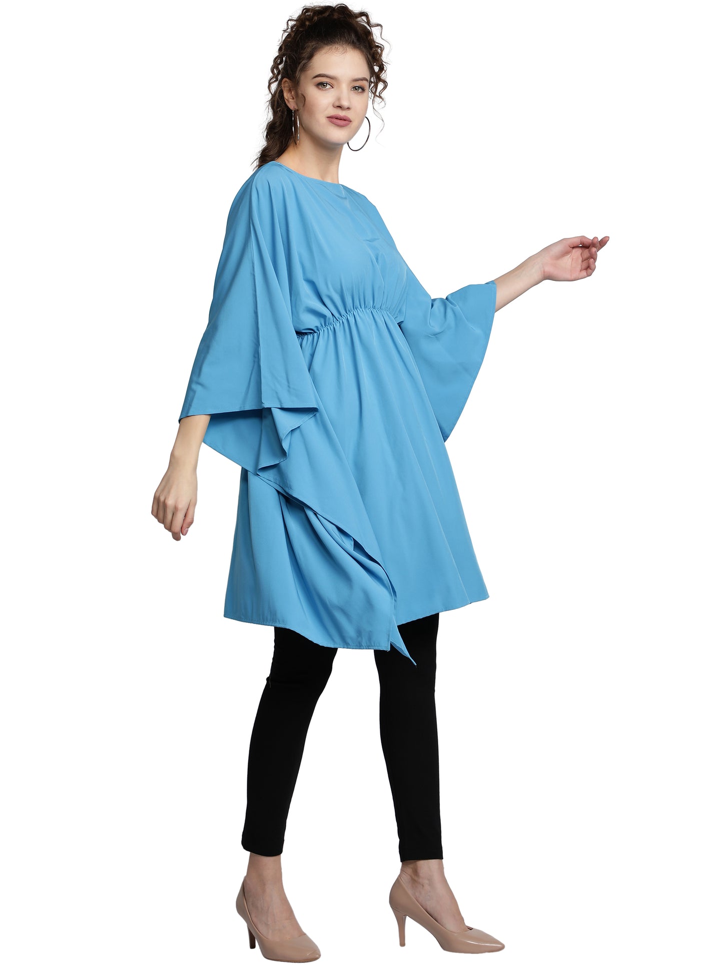NUEVOSDAMAS American Crepe Solid Sky Blue Kaftans