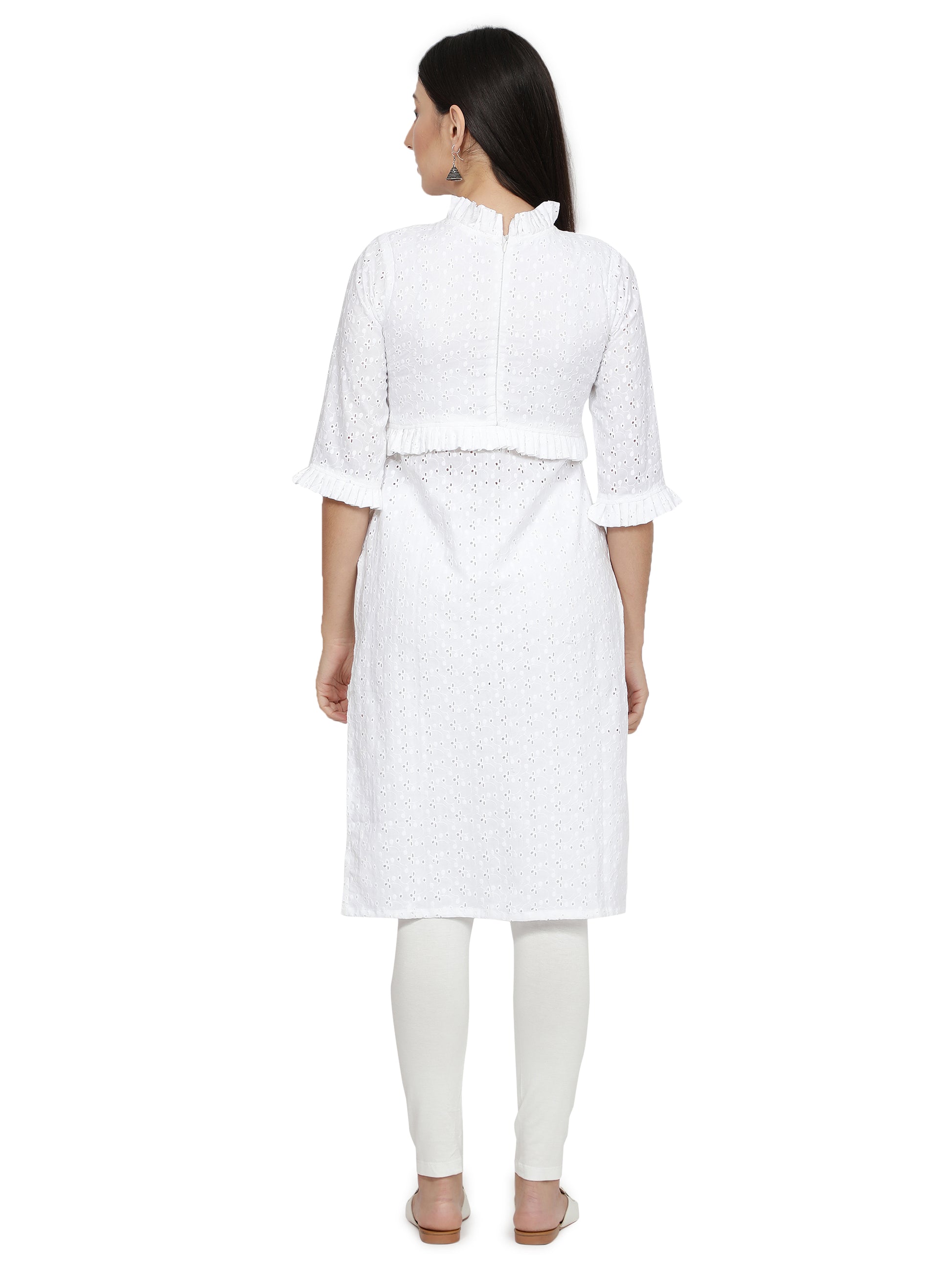 Women Printed Cotton Blend Straight Kurta  (White) freeshipping - NUEVOSDAMAS