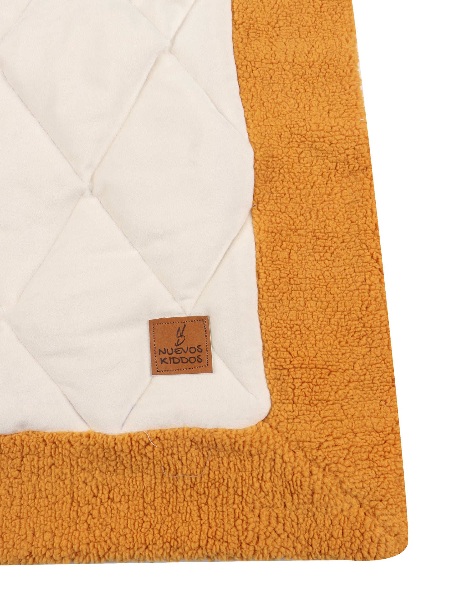 NUEVOSGHAR Solid Quilted Soft Velvet Fur Baby Blanket (0-24 Months) - Mustard-Ivory