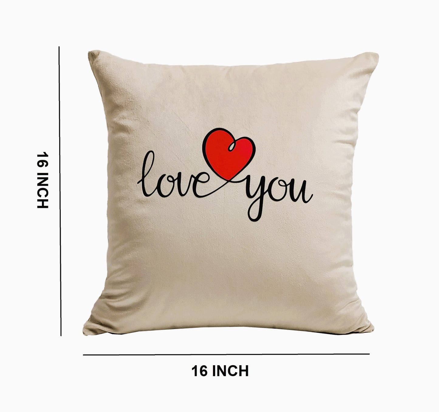 Valentin's Day Velvet Printed Cushion | Valentine Gift for Boyfriend Girlfriend | Love Heart Printed Cushion | 16x16 Inch_ Beige