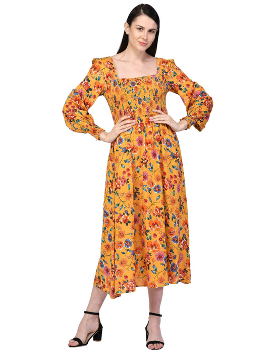 NUEVOSDAMAS Women Western Rayon Floral Printed Maxi Dress