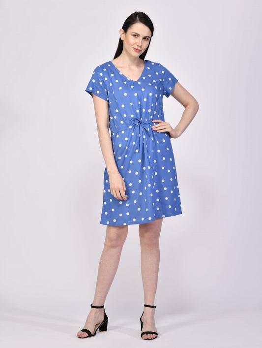 NUEVOSDAMAS Women Rayon Polka Dot Printed Midi Dress