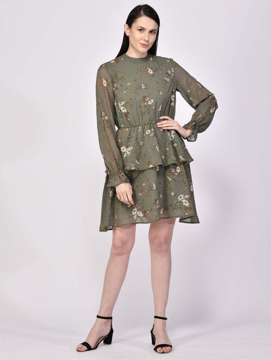 NUEVOSDAMAS Women Georgette Printed Designer Midi Dress