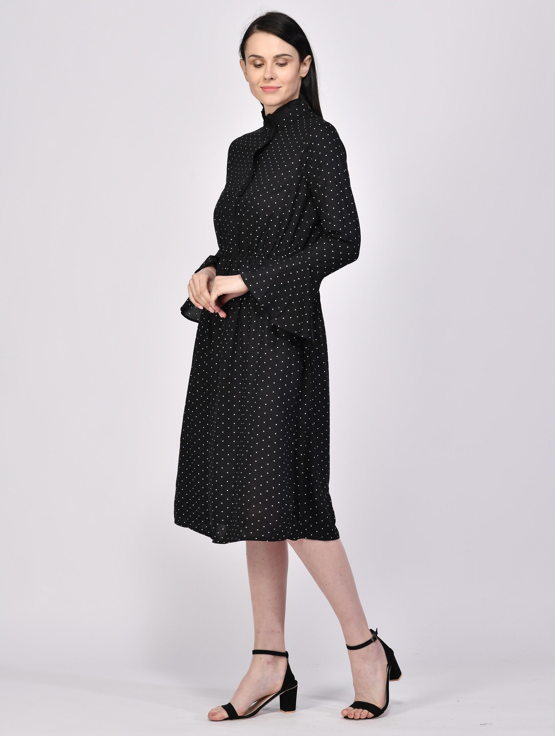Women Ruffled Black Dress freeshipping - NUEVOSDAMAS