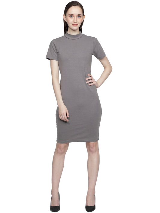 NUEVOSDAMAS Women's Casual Half-Sleeve Mini Bodycon Flat Rib Dress Grey