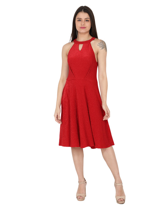 NUEVOSDAMAS Women Western Midi Dress Red
