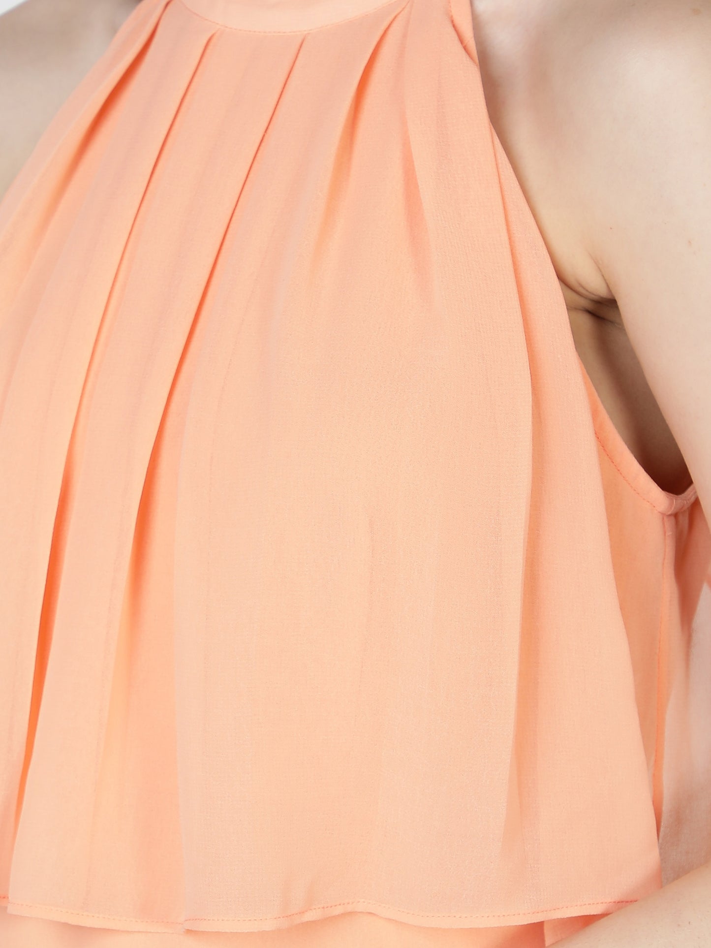 NUEVOSDAMAS Women western georgette solid peach A-line frill dress