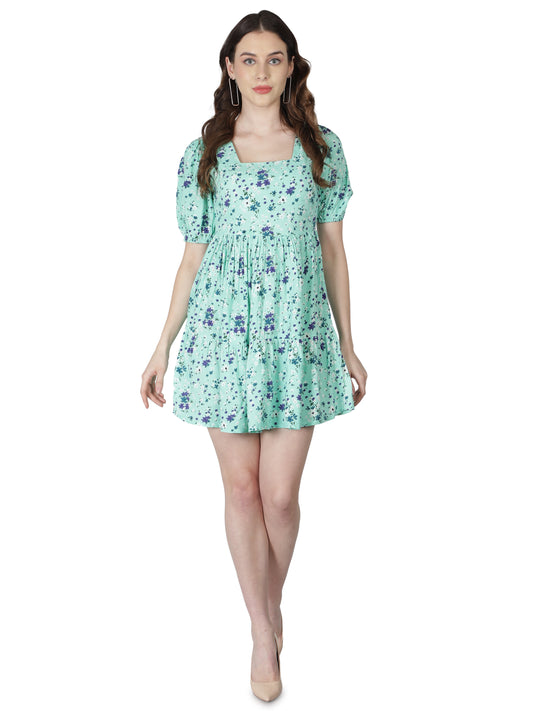NUEVOSDAMAS Women Western Rayon Printed Dress | Latest Floral Printed Mini Dress