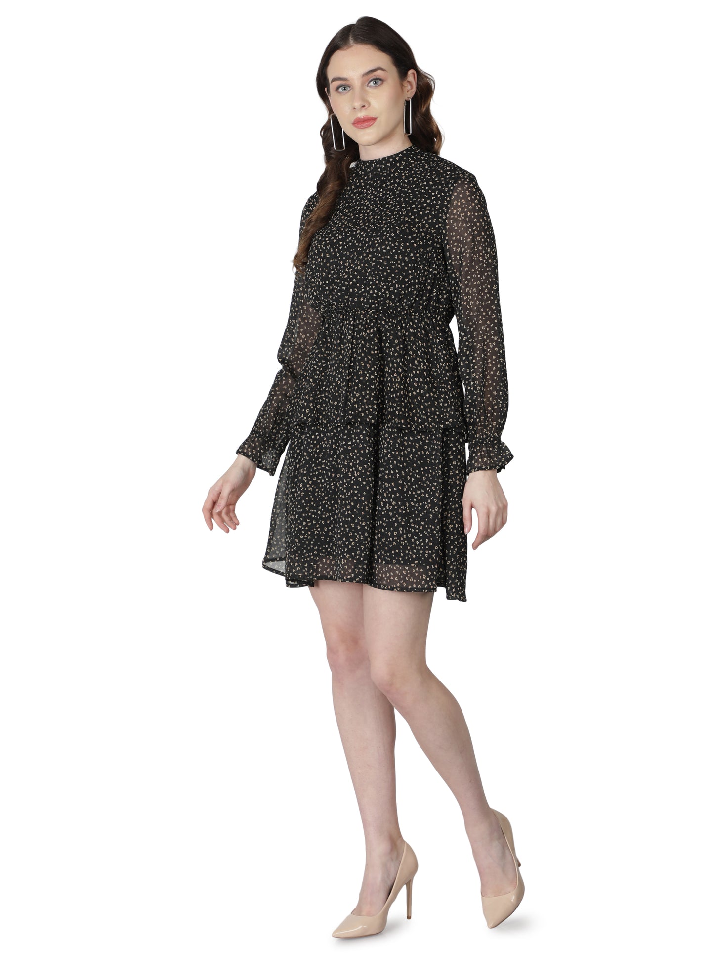 NUEVOSDAMAS Women Georgette Printed Designer Dress | Fit And Flare Dress