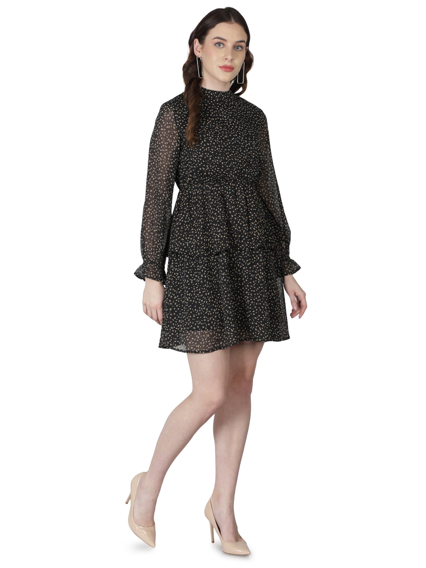 NUEVOSDAMAS Women Georgette Printed Designer Dress | Fit And Flare Dress