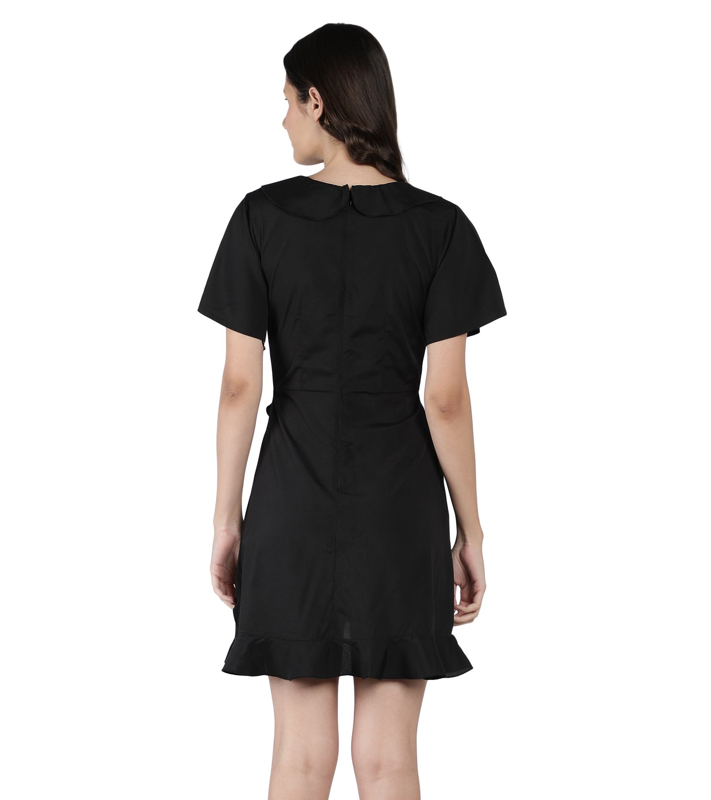 NUEVOSDAMAS Women Poly Crepe Solid Designer Dress Black
