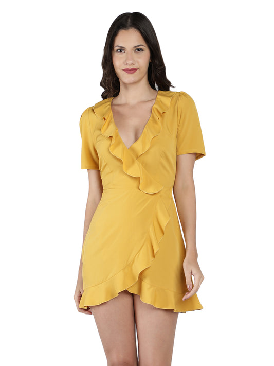 NUEVOSDAMAS Women Poly Crepe Solid Designer Dress