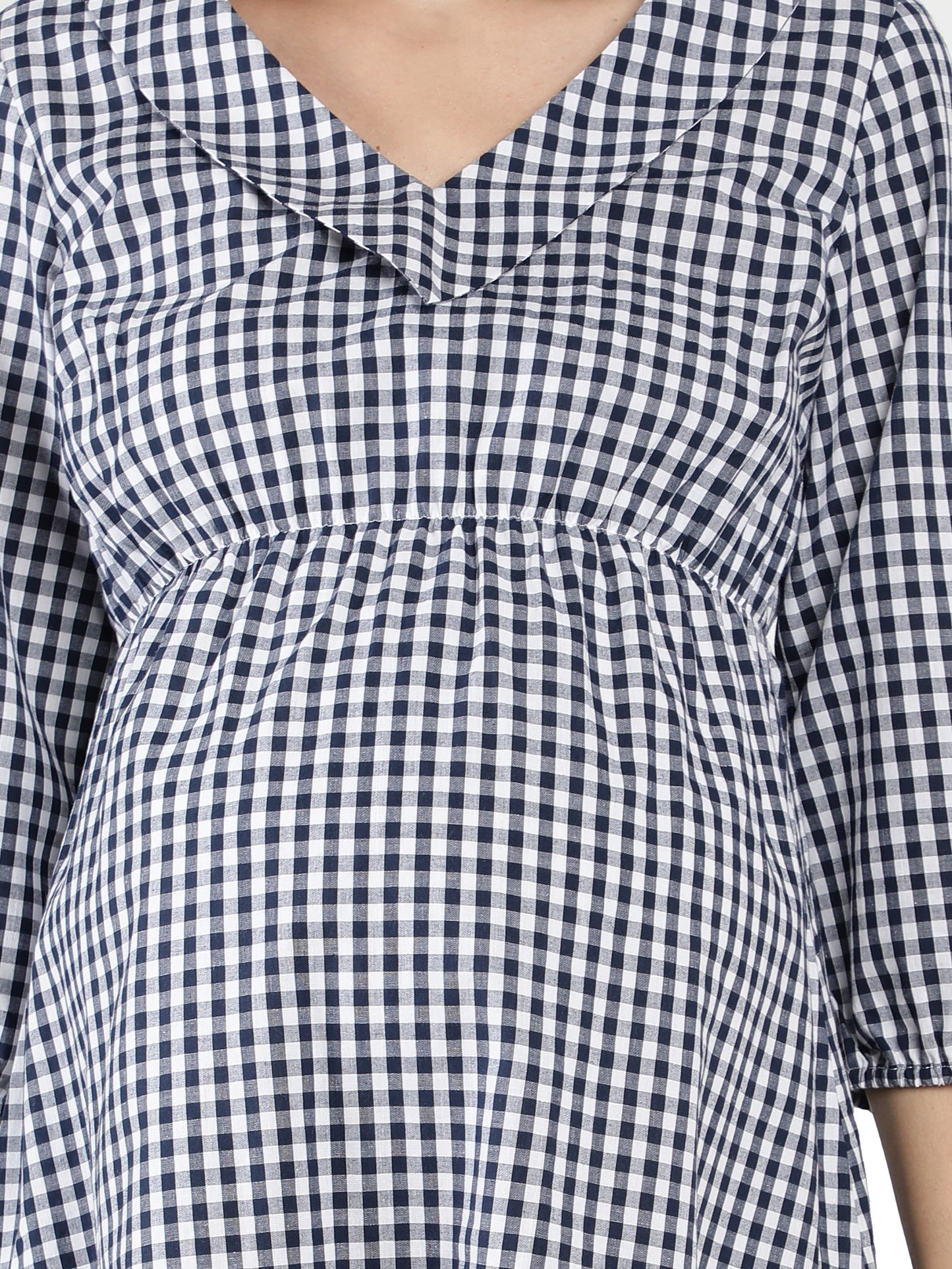 NUEVOSDAMAS Women Western Cotton Printed Dress | Latest Gingham Checks Printed Midi Dress