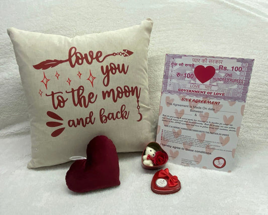 Valentine's Day Printed Cushion Gift Set Combo | Valentine Gift for Boyfriend Girlfriend | Couples Gift for Him/Her_Beige/Maroon