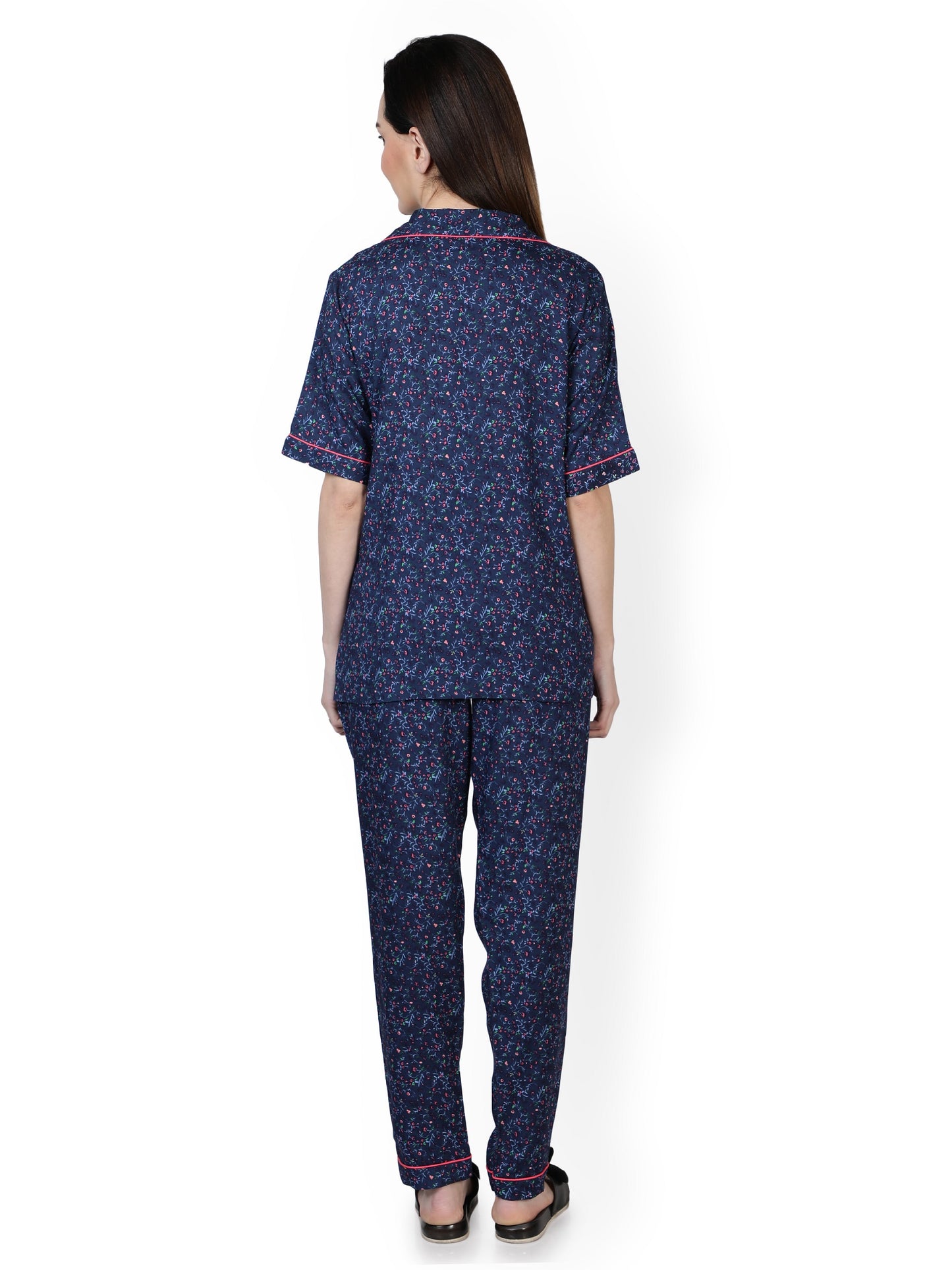 NUEVOSDAMAS WOMEN RAYON BLUE PRINTED NIGHT SUIT SET