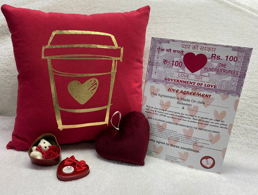 Valentine's Day Printed Cushion Gift Set Combo | Valentine Gift for Boyfriend Girlfriend | Couples Gift for Him/Her_Red
