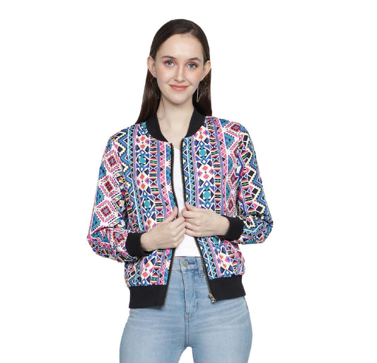 NUEVOSDAMAS woman's Bomber Jacket Multicolored Geometric Pink