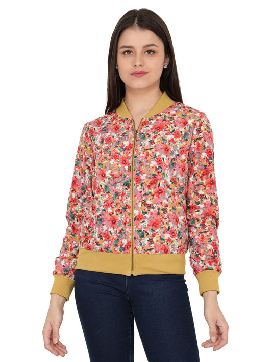 Full Sleeve Floral Print Women Bomber Jacket freeshipping - NUEVOSDAMAS