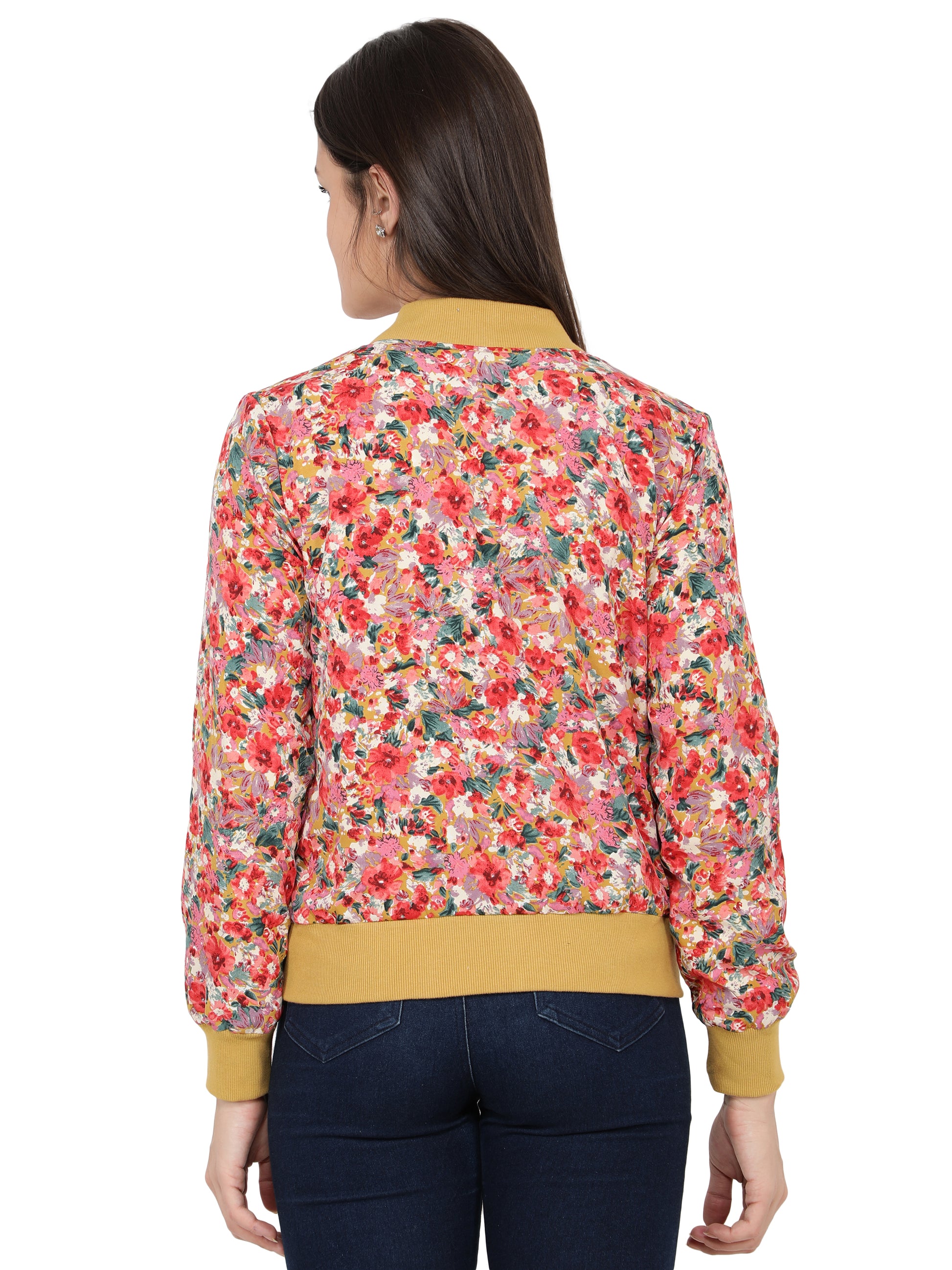 Full Sleeve Floral Print Women Bomber Jacket freeshipping - NUEVOSDAMAS