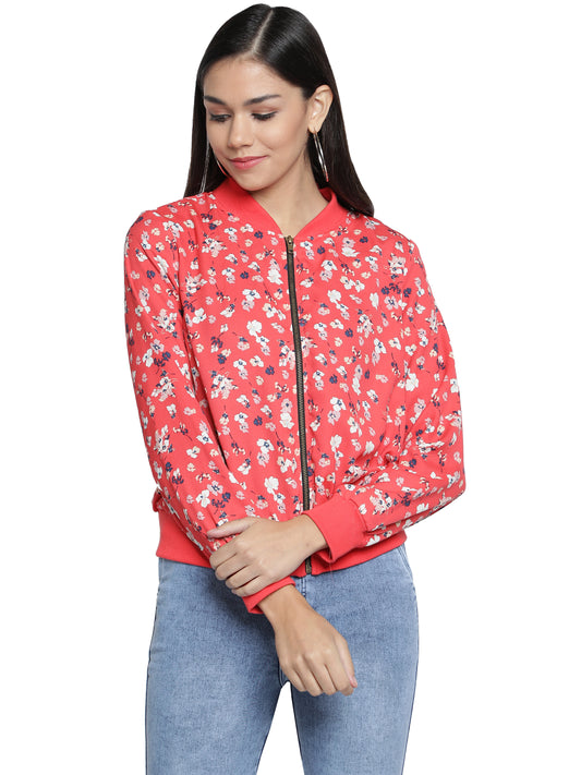 Full Sleeve Floral Print Women Bomber Jacket freeshipping - NUEVOSDAMAS