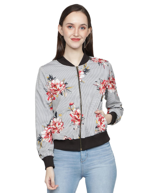 Nuevosdamas Women's Printed Bomber Jacket Grey