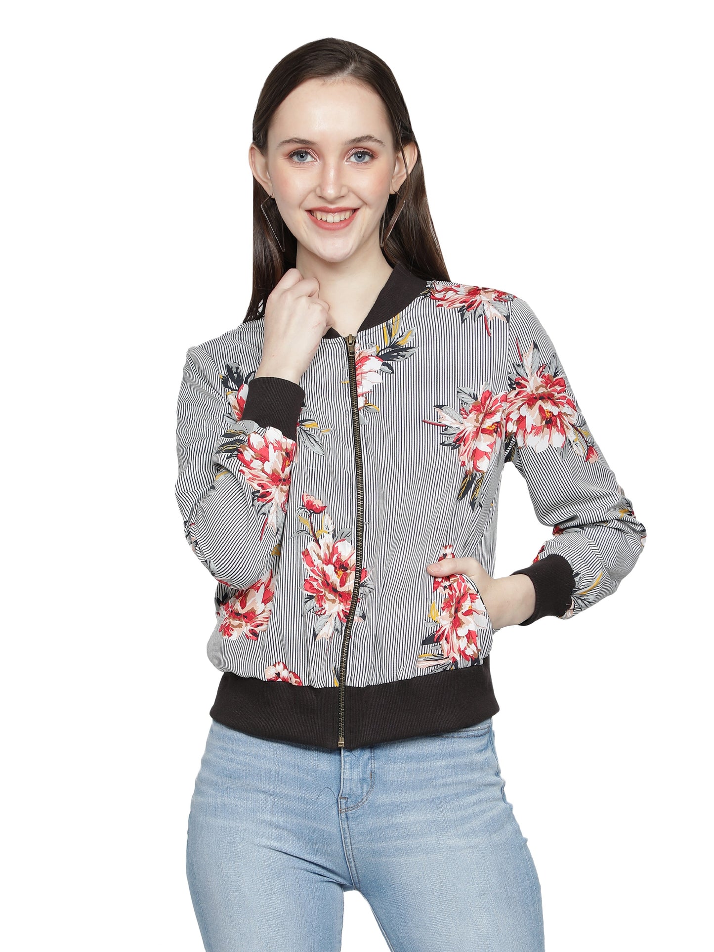 Nuevosdamas Women's Printed Bomber Jacket Grey