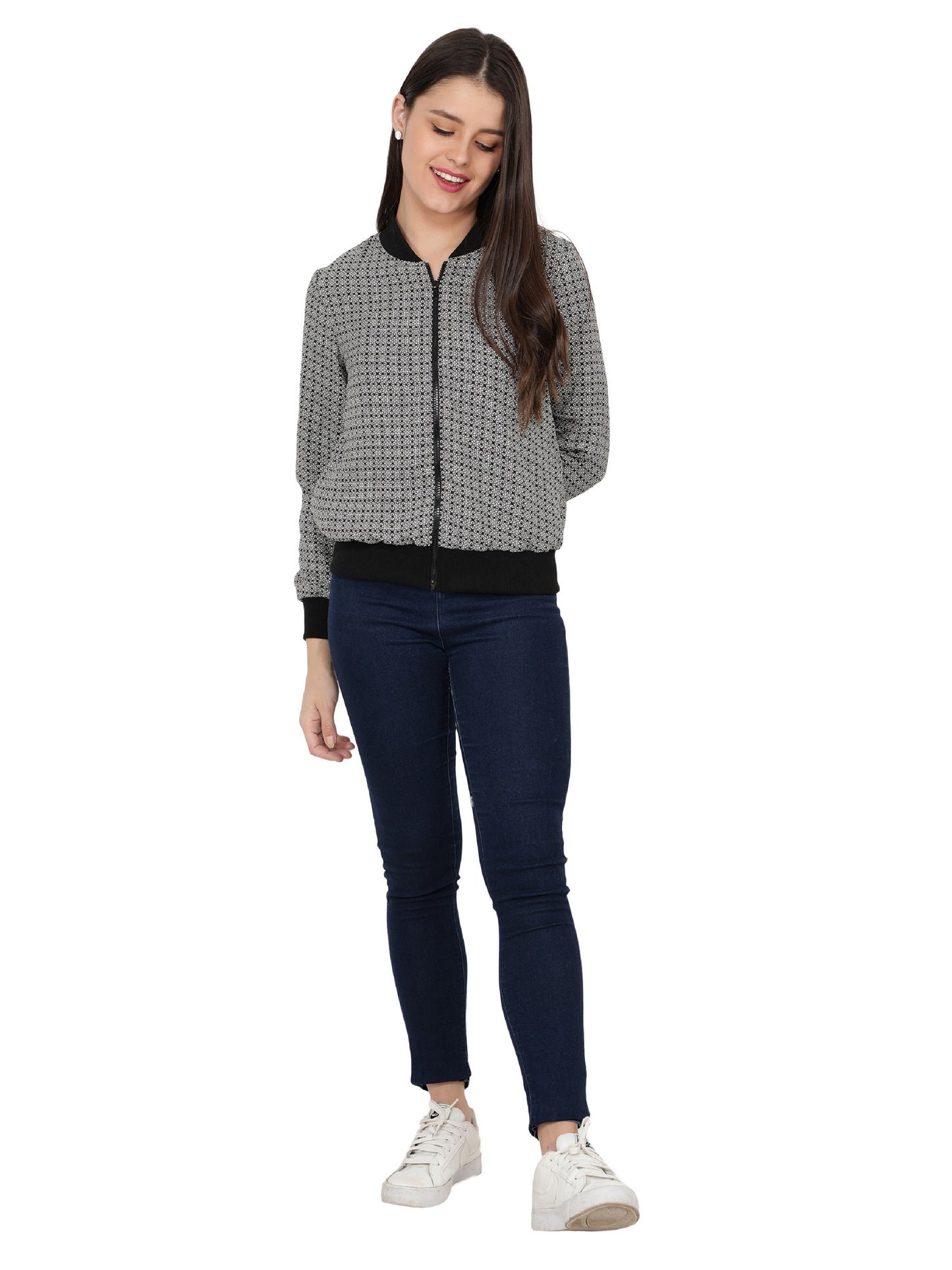 NUEVOSDAMAS Women Full Sleeve Polyester Printed Bomber Jacket