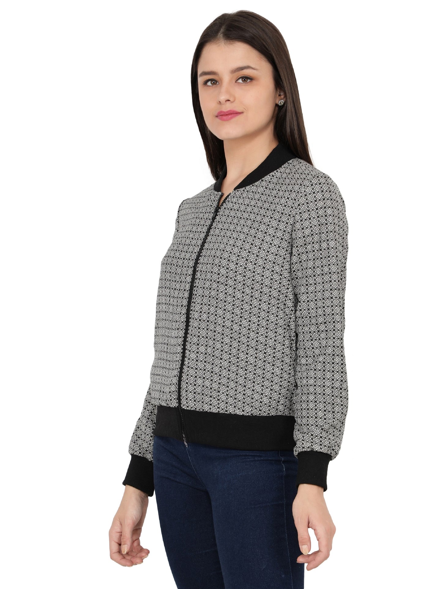 NUEVOSDAMAS Women Full Sleeve Polyester Printed Bomber Jacket