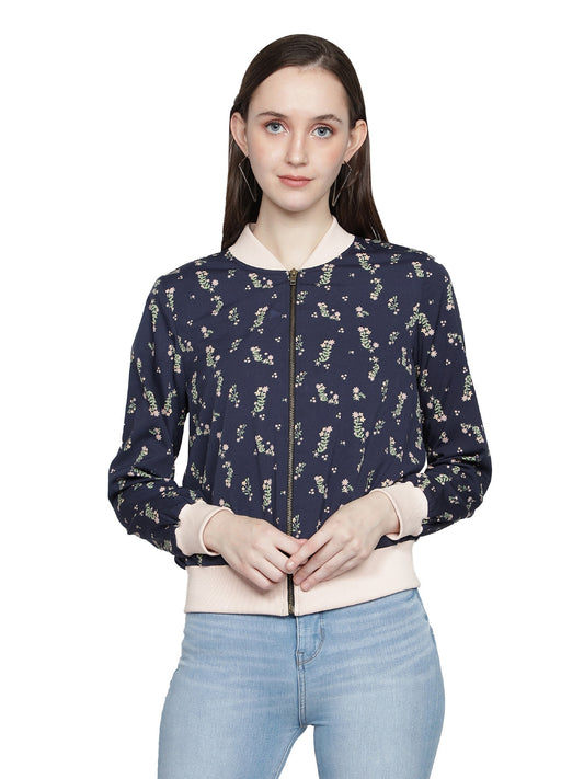 Nuevosdamas Woman's Bomber Jacket Floral Blue