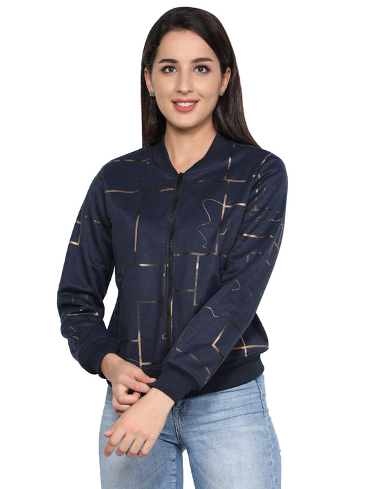 NUEVOSDAMAS Women Full sleeve Poly Cotton Printed Bomber Jacket