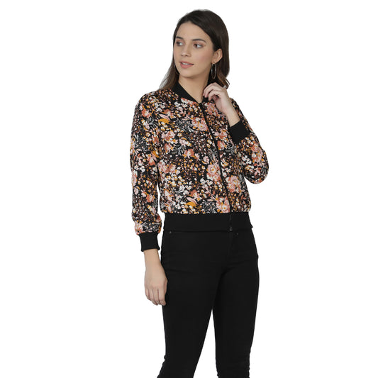 NUEVOSDAMAS Women Full sleeve Multi Floral Printed Bomber Jacket