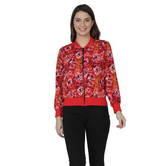 NUEVOSDAMAS Women Full sleeve Multi Floral Printed Bomber Jacket