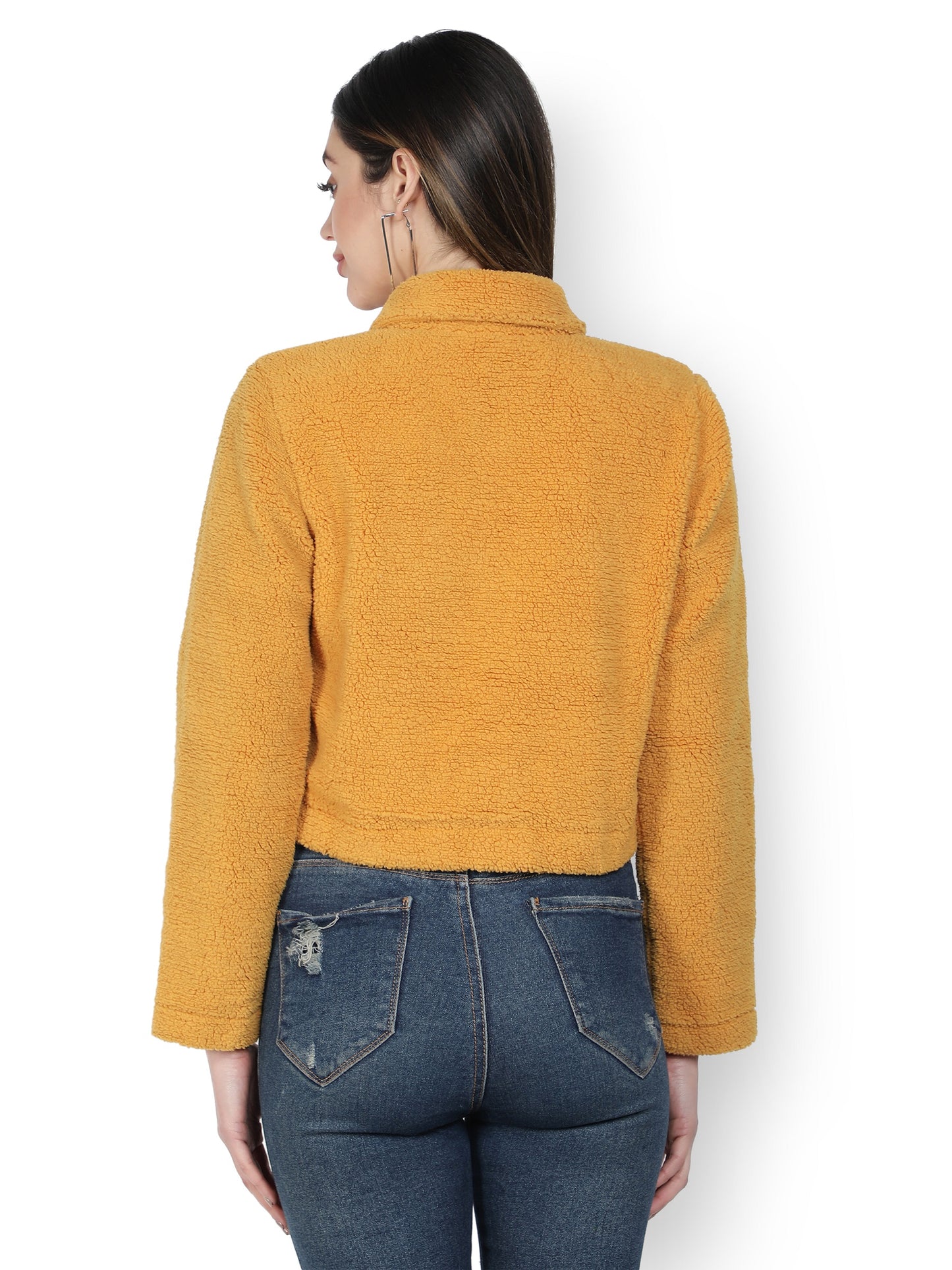 NUEVOSDAMAS WINTER WEAR WOMEN SOLID MUSTARD SHERPA/FUR JACKET
