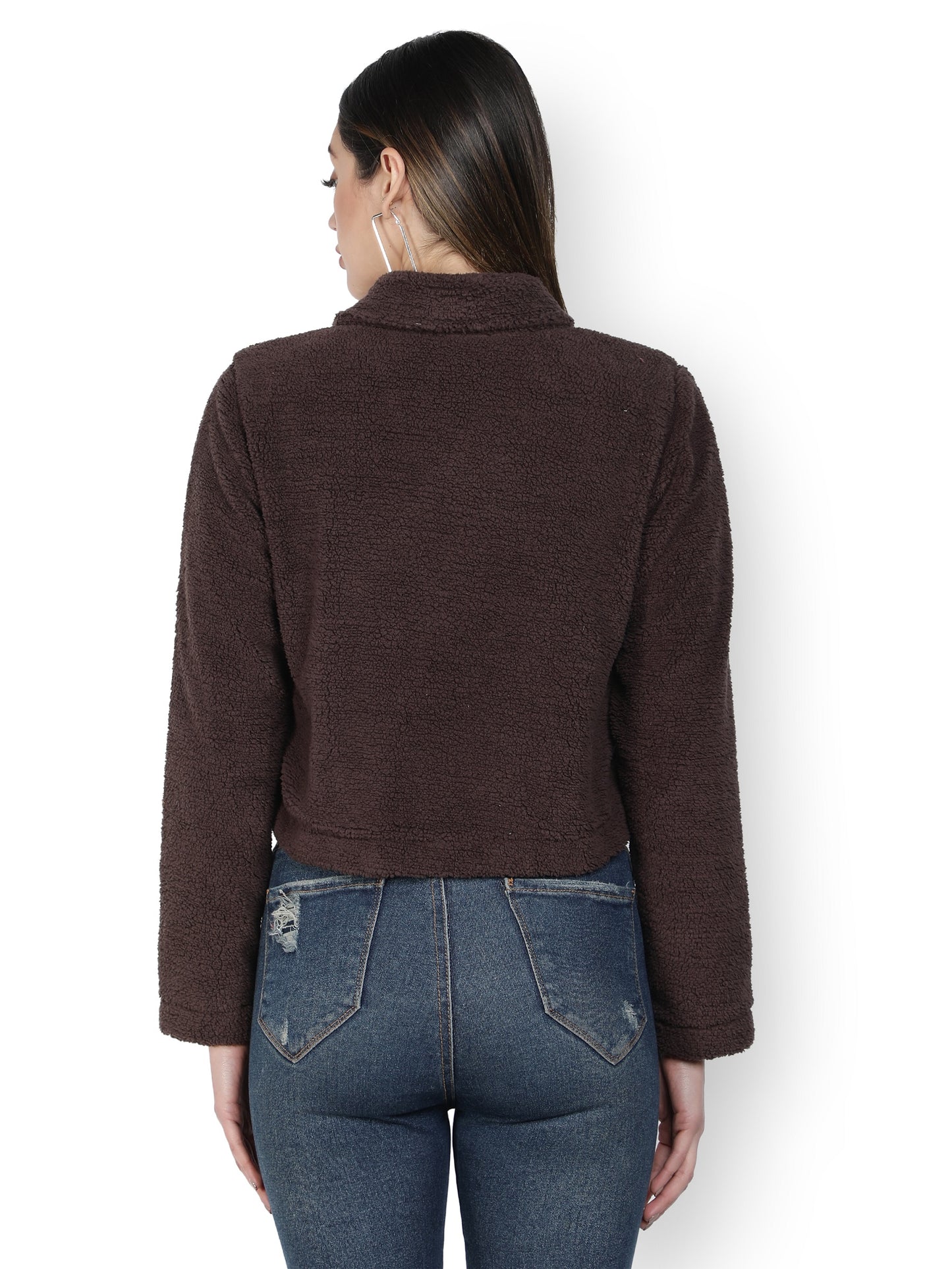 NUEVOSDAMAS WINTER WEAR WOMEN SOLID BROWN SHERPA/FUR JACKET