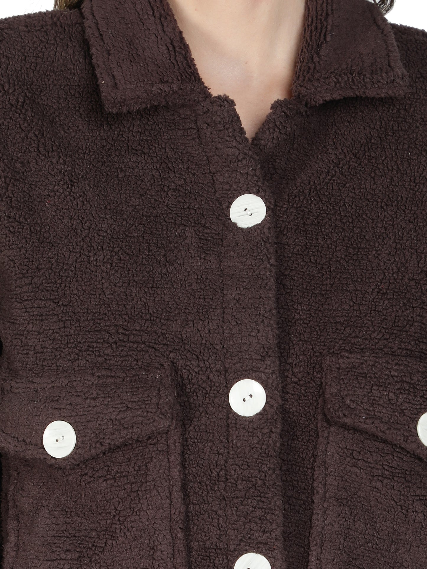 NUEVOSDAMAS WINTER WEAR WOMEN SOLID BROWN SHERPA/FUR JACKET