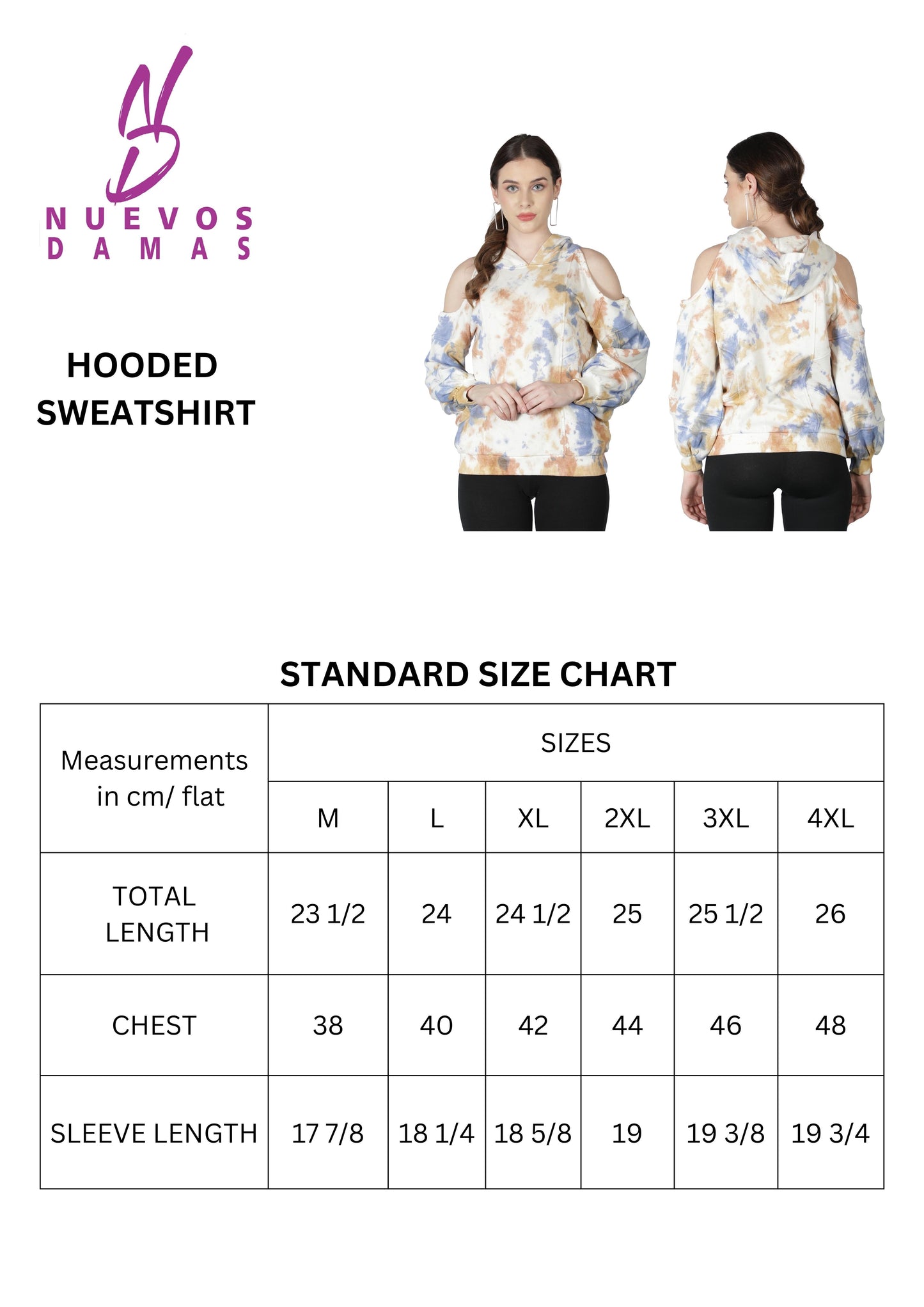 NUEVOSDAMAS Cotton Terry Tie & Dye Cold Shoulder Hooded Sweatshirt Beige/Multi