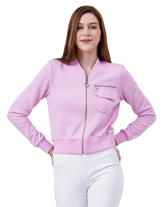 Women Full Sleeve Solid Fleece Jacket ( Pink )