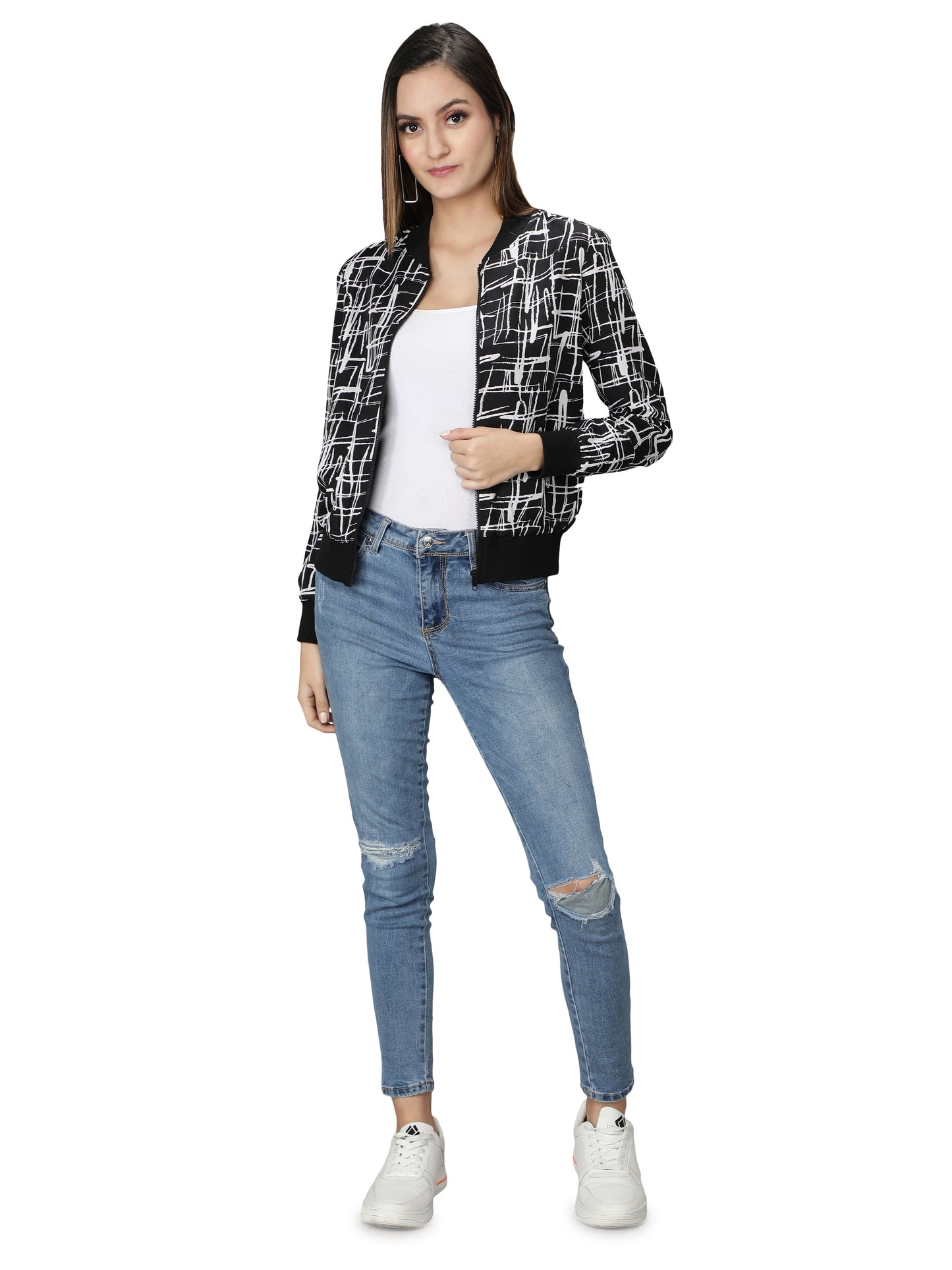 Nuevosdamas Woman's Blouson Jacket Black Off White