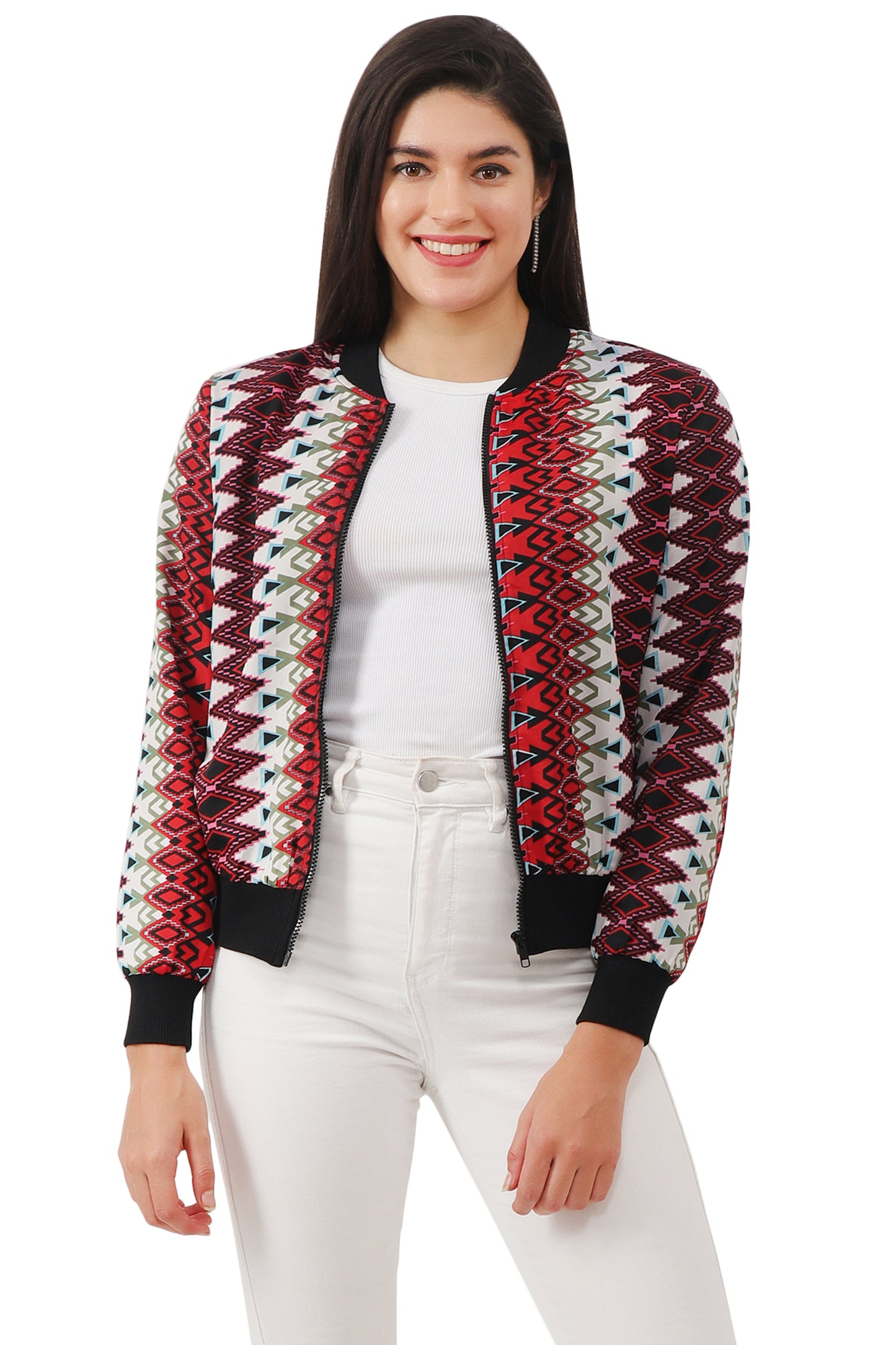 NUEVOSDAMAS Women Printed Full Sleeve Bomber jacket | Latest Stylish Georgette Printed Women Jacket | Light Weight Crepe Jacket for women_multicolor