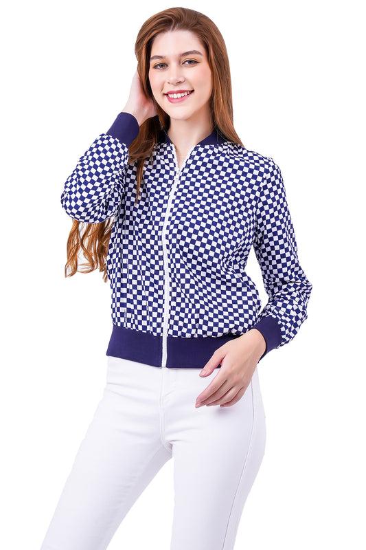 NUEVOSDAMAS Geometrical Printed Bomber Jacket - Blue/White
