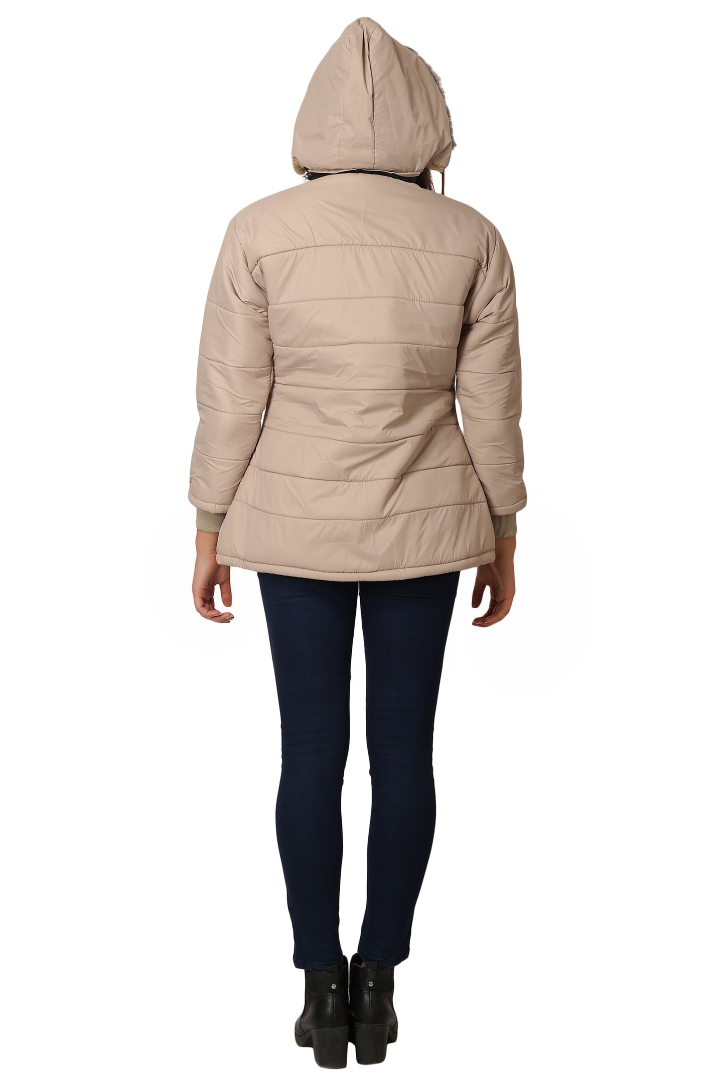 NUEVOSDAMAS Women Solid Beige Full Sleeve Puffer Jacket With Detachable Hood