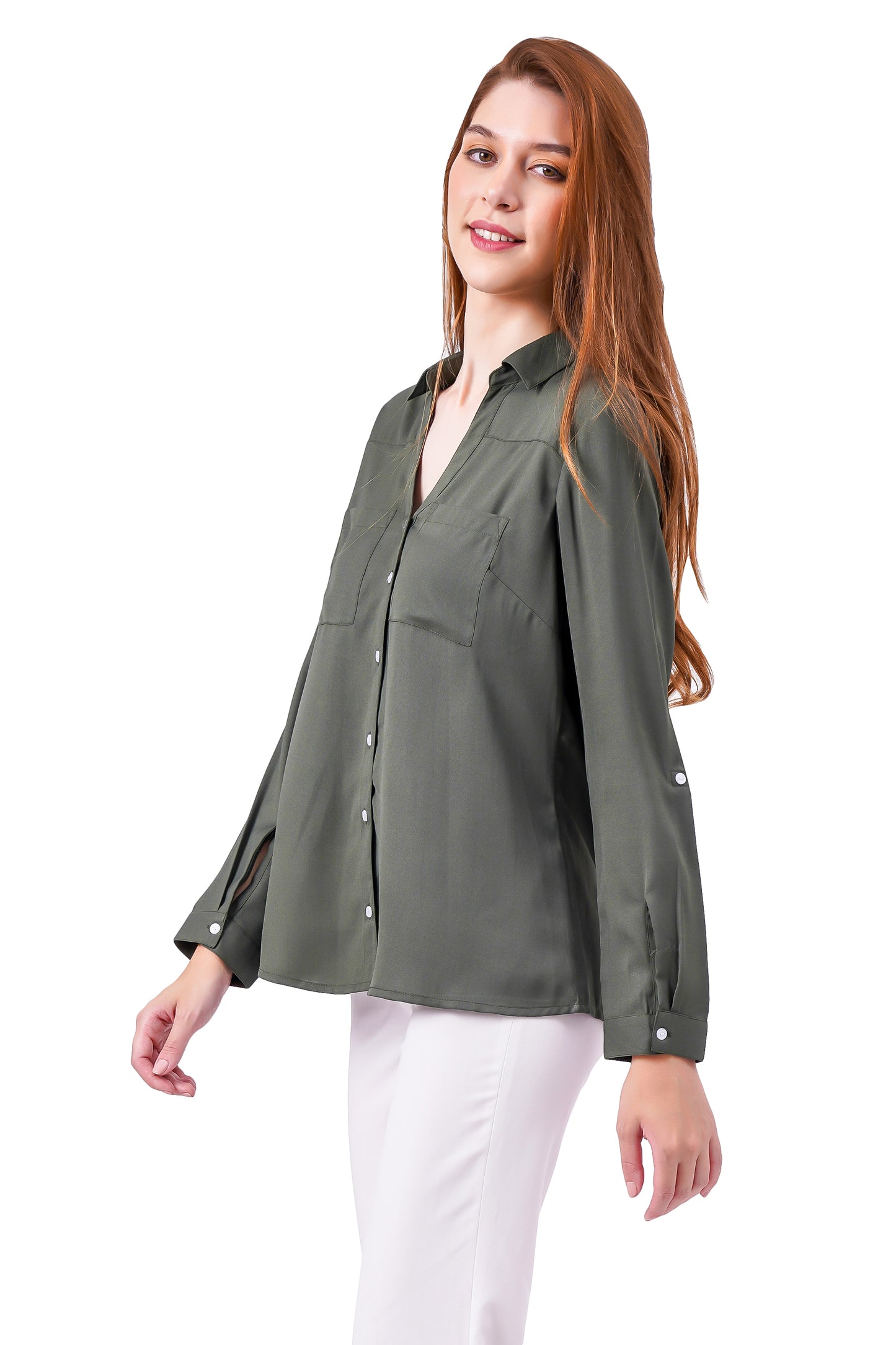 NUEVOSDAMAS Solid Green Casual/Formal Women Full Sleeve Shirt