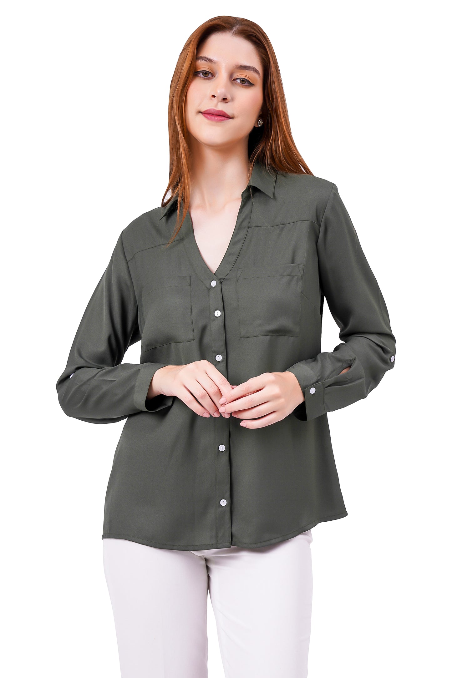 NUEVOSDAMAS Solid Green Casual/Formal Women Full Sleeve Shirt