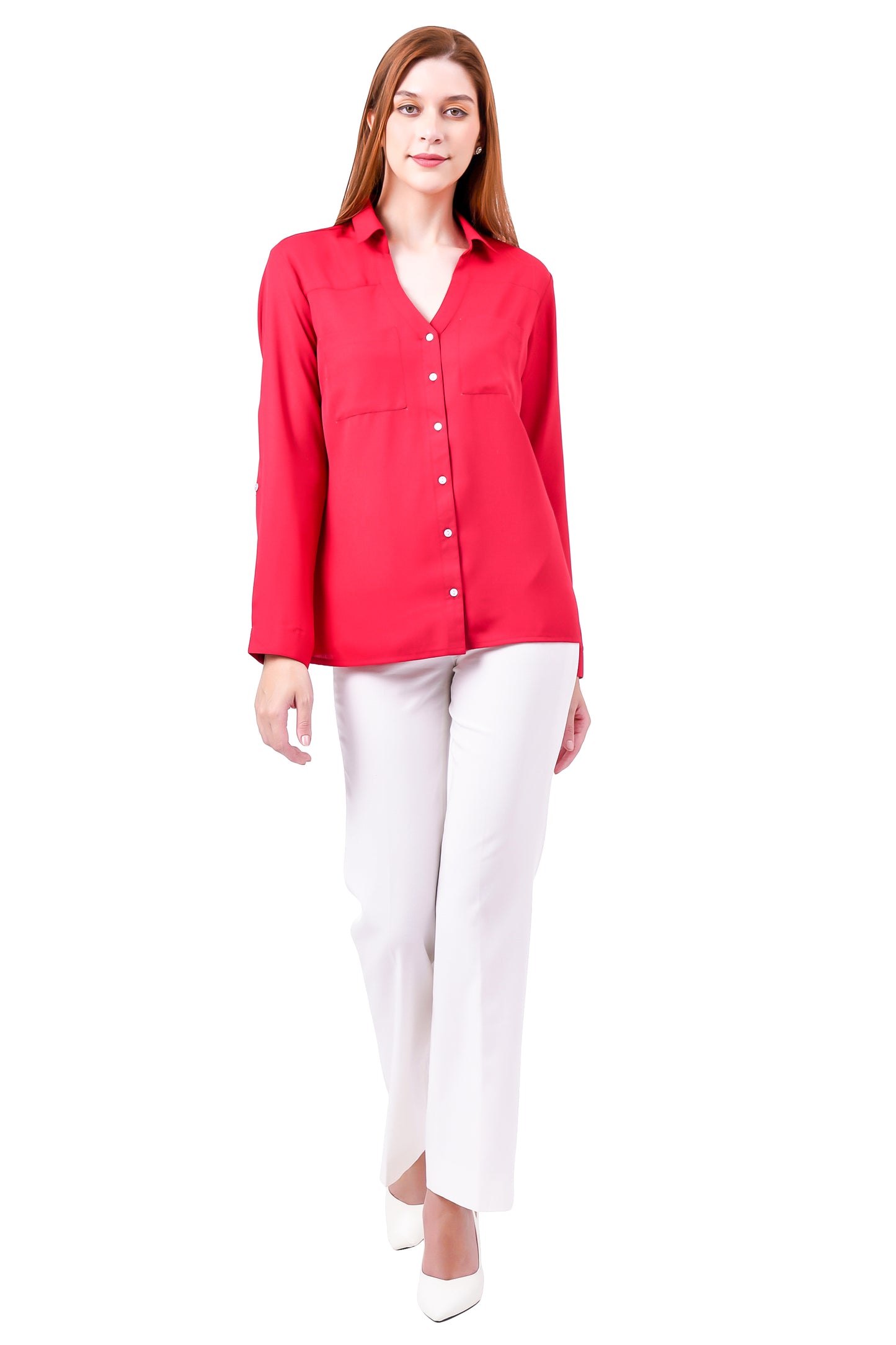 NUEVOSDAMAS Solid Red Casual/Formal Women Full Sleeve Shirt