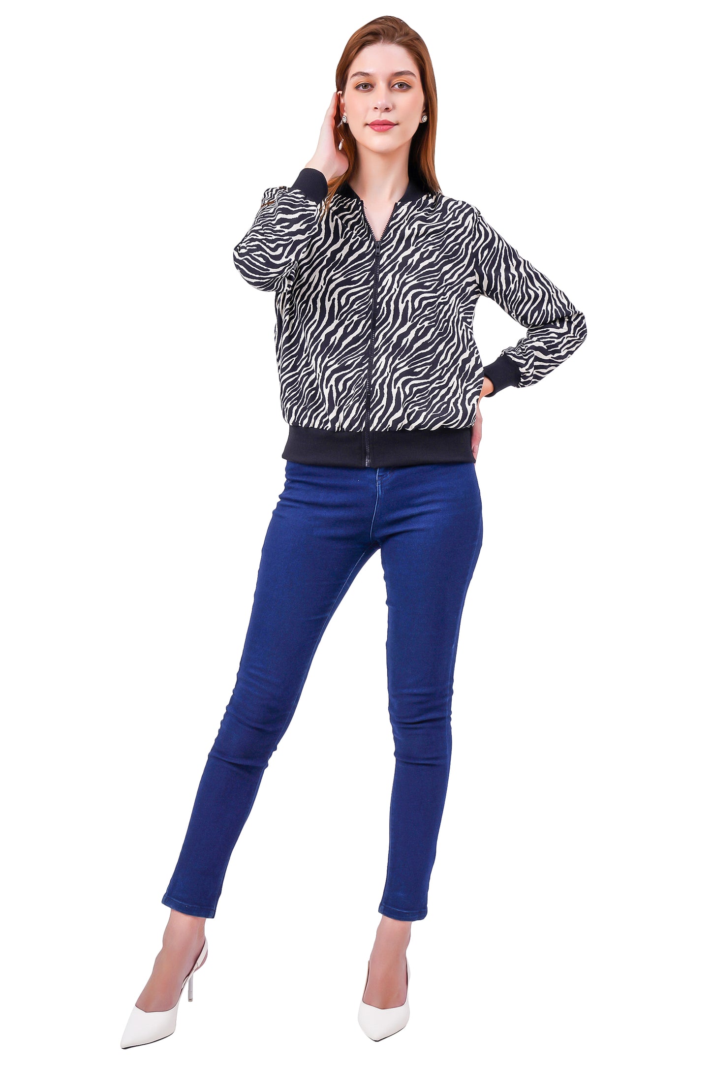 NUEVOSDAMAS ZEBRA PRINTED BLACK/WHITE BOMBER JACKET