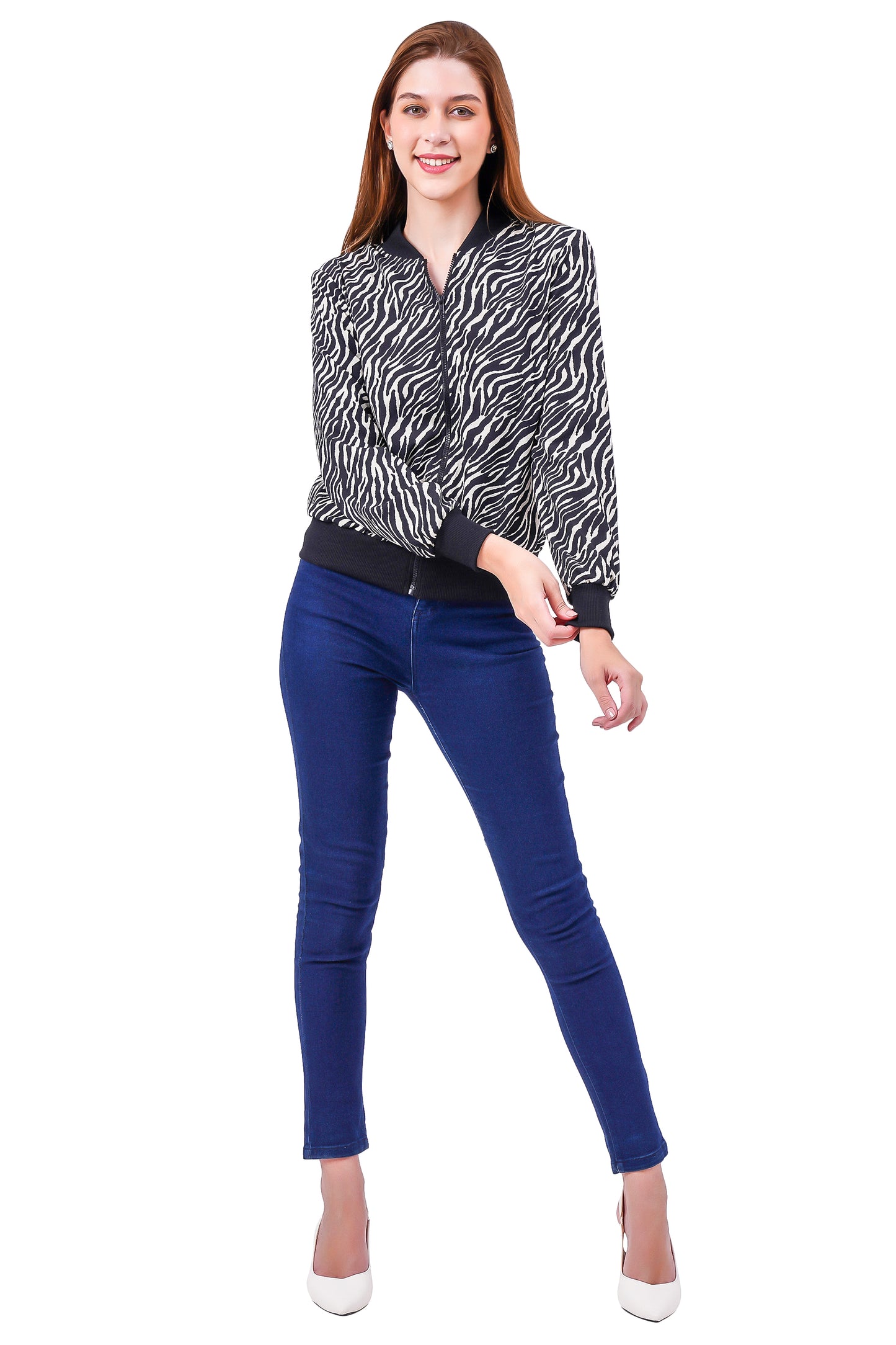 NUEVOSDAMAS ZEBRA PRINTED BLACK/WHITE BOMBER JACKET