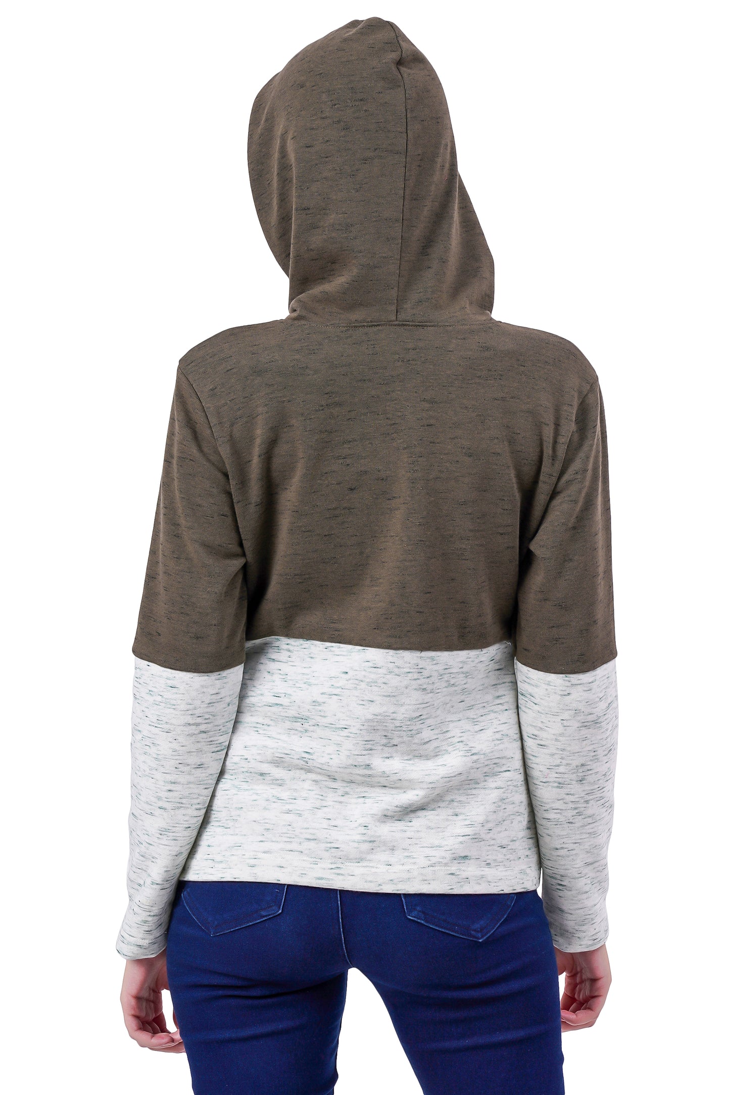 NUEVOSDAMAS Cotton Terry Full Sleeve Block Pattern Printed Sweatshirt Olive/Ivory